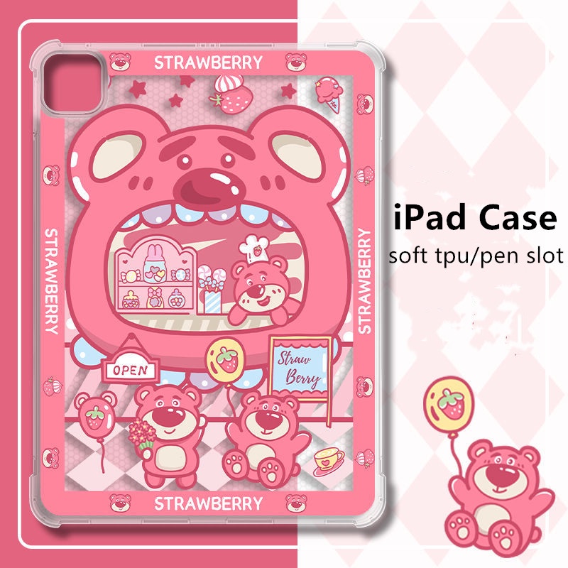 Ốp Máy Tính Bảng TPU Mềm Hình Gấu Dâu Tây Dễ Thương Cho iPad Air4 Air5 Pro11 "Pro12.9" GEN7 / 8 / 9 mini6 Air3 Air2 Air1 mini4 / 5