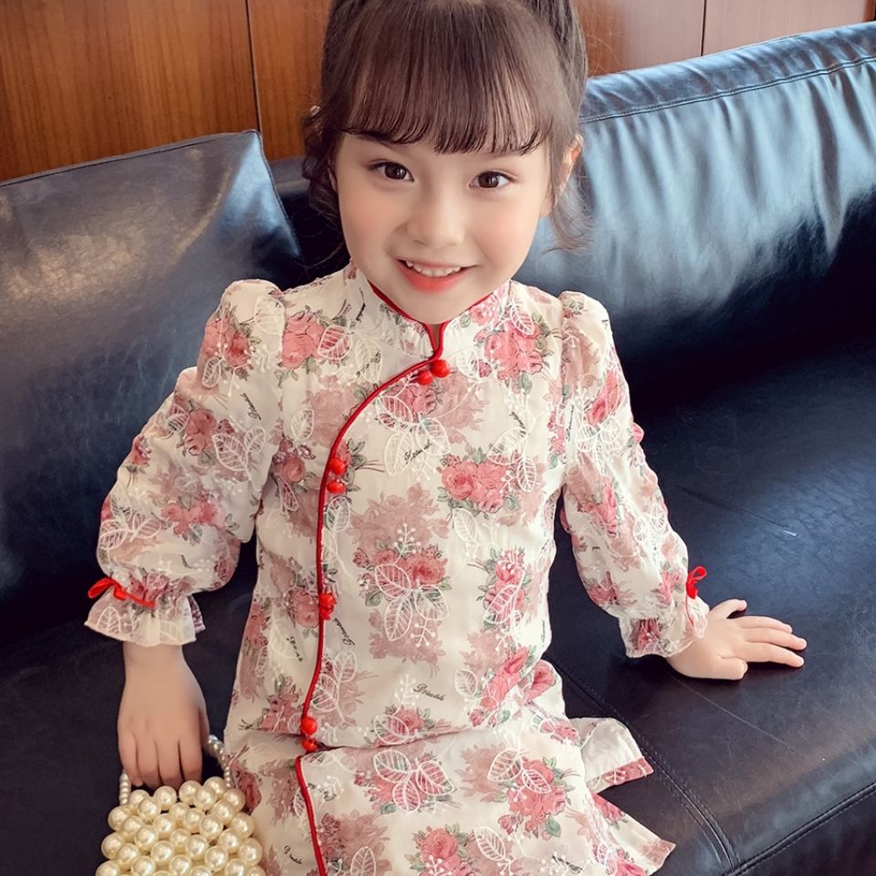 Đầm Sườn Xám Tay Dài Phong Cách Trung Hoa Xinh Xắn Cho Bé Gái One