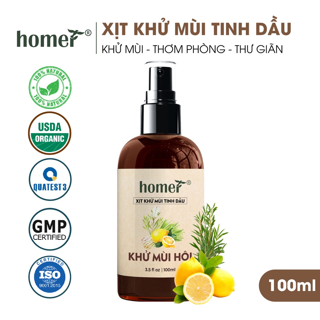Xịt khử mùi tinh dầu Khử mùi hôi Homer Thiên nhiên - Dung tích 100ml/250ml