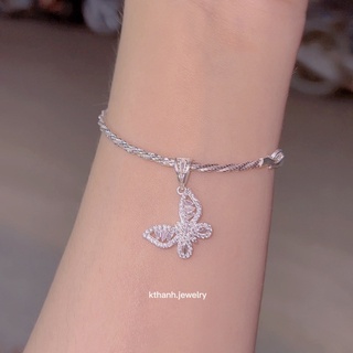 Vòng tay ba bính kèm charm hình bướ.m bạc 925