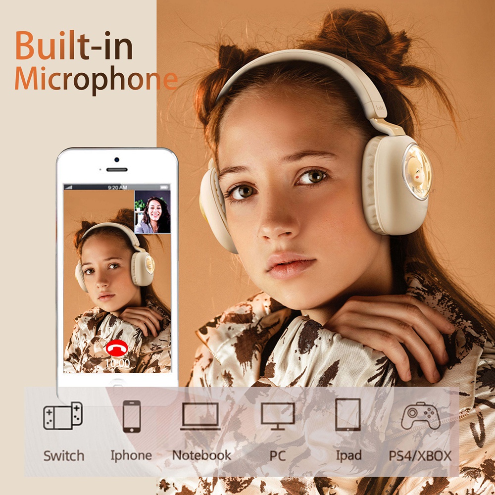 Tai Nghe Chụp Tai Bluetooth Không Dây / Hifi Có Mic Dễ Thương Cho PS4 / Điện Thoại