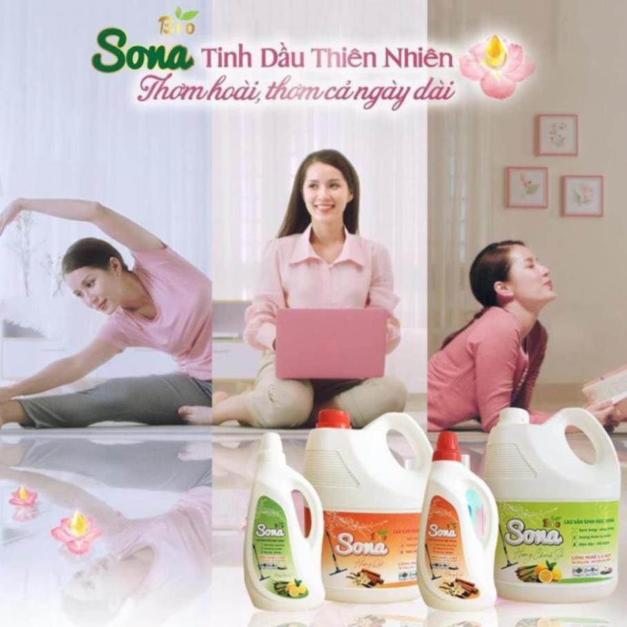 Nước Lau Sàn Đuổi Muỗi Hương Chanh Xả & Hương Quế SoNa 3,6kg Không Hại Men Gạch, Phù Hợp Sàn Gỗ