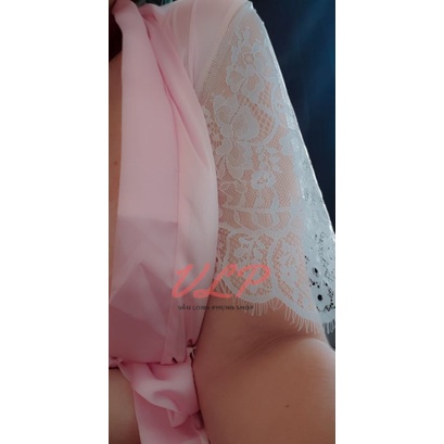 [BIGSIZE_80KG]_DN69_Áo choàng Satin bóng phối ren hồng &amp; xanh