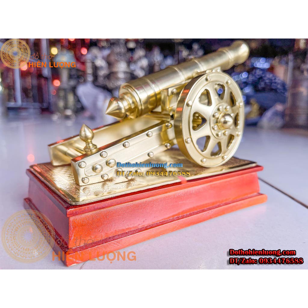 Mô Hình Khẩu Súng Pháo Thần Công Đế Đồng Trên Bệ Gỗ Cao 15cm Đẹp Tinh Xảo - Quà Tặng Sang Trọng Và Ý Nghĩa