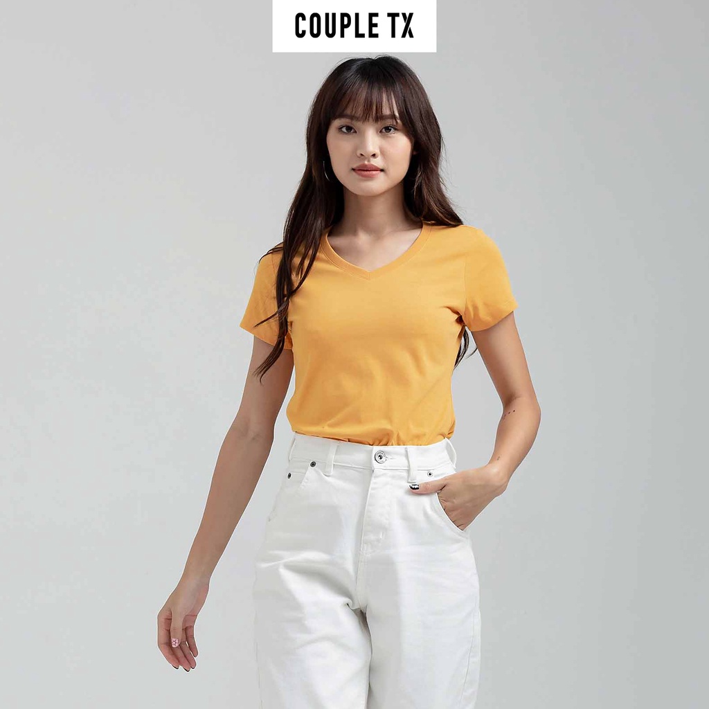 Áo Thun Nữ Cổ Tim Couple TX Basic Vải Đốm In Logo X