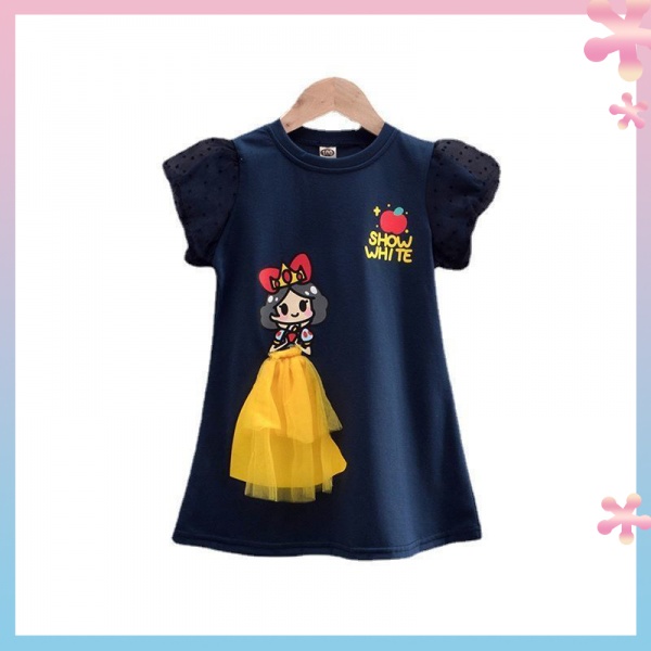 ✨✨Đầm Lưới Tay Phồng 100% Cotton Nguyên Chất In Họa Tiết Hoạt Hình Ba Chiều Thời Trang Mùa Hè Dành Cho Bé Gái