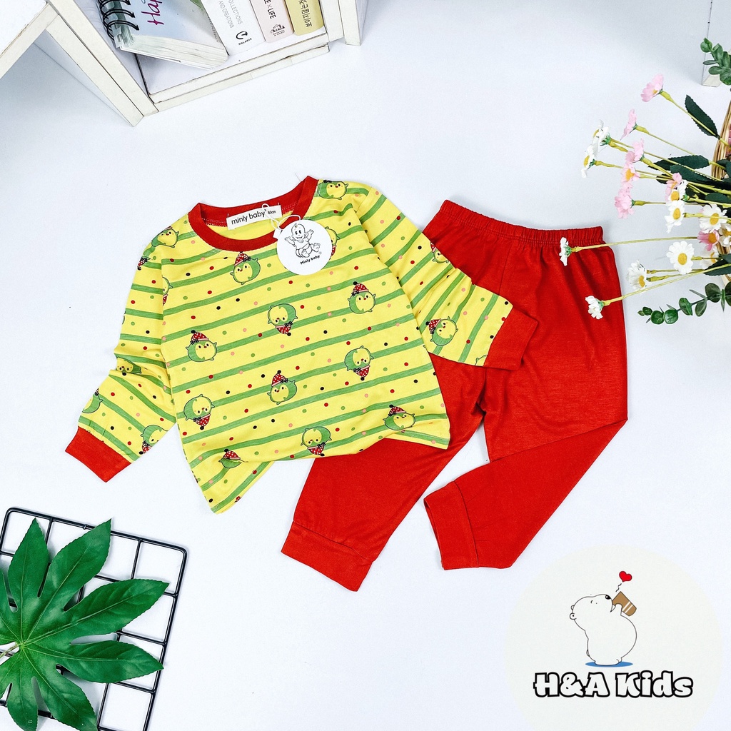 [Bé 19-32kg] Bộ dài tay thun lạnh in áo phối quần màu Minky Mom mềm mịn mát cho bé trai bé gái từ 19-32kg - HÀNG LOẠI 1