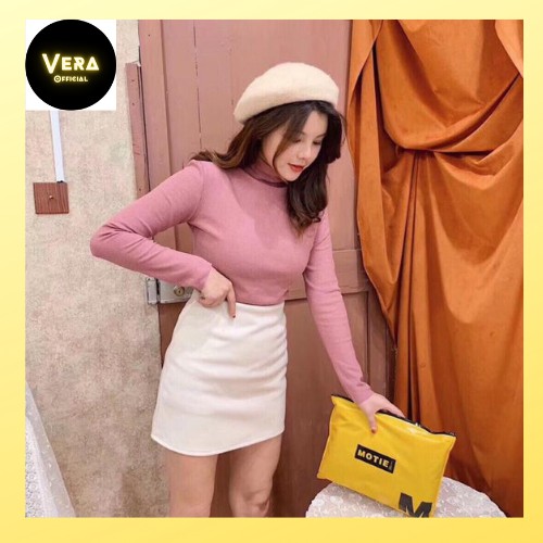 Áo Giữ Nhiệt Nữ xuất Nhật Motie cao cấp kèm Túi Zip, Áo thun cổ cao 3 phân siêu ấm chống bám bụi_YS40