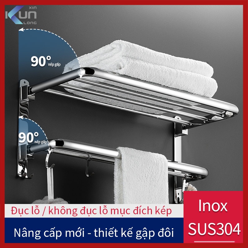 Giá treo khăn phòng tắm XINKUNLON thép không gỉ 304 khả năng chịu lực mạnh mẽ gấp gọn lại được cao cấp