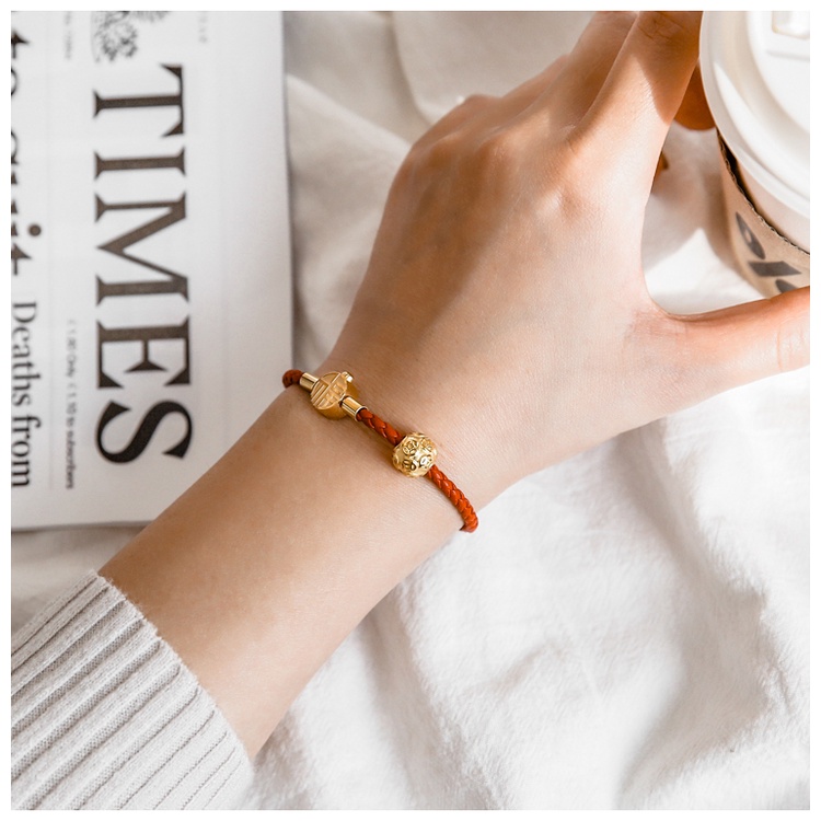 Vòng tay dây đỏ phối mặt túi tiền chữ Phúc titan không gỉ WB2202