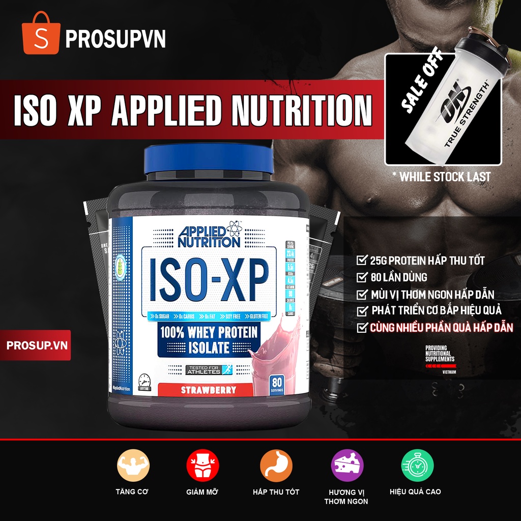 WHEY PROTEIN ISO XP APPLIED NUTRITION 2KG 80 LẦN DÙNG 100% ISOLATE HỖ TRỢ TĂNG CƠ GIẢM CÂN TẶNG 10 SAMPLE PREOUT ABE