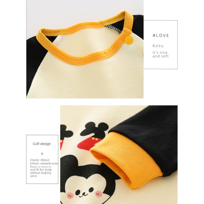 Áo liền quần tam giác tay dài in họa tiết hoạt hình Mickey đáng yêu cho bé sơ sinh 0-18 tháng tuổi