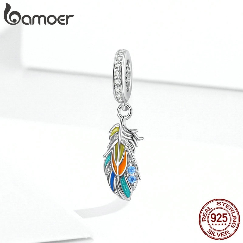 BAMOER Mặt Dây Chuyền Bạc 925 Hình Lông Vũ Nhiều Màu Thời Trang BSC304
