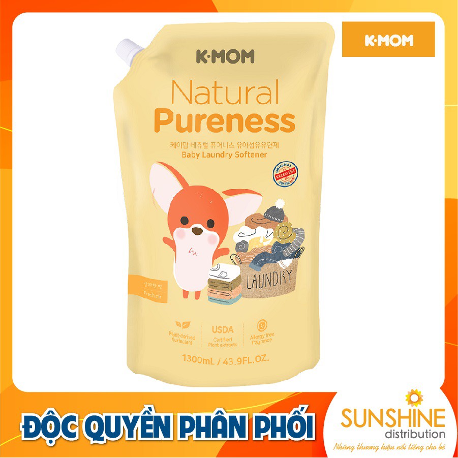 Nước xả vải sơ sinh hữu cơ K-Mom Hàn Quốc thành phần tự nhiên quần áo luôn mềm mại túi 1300ml