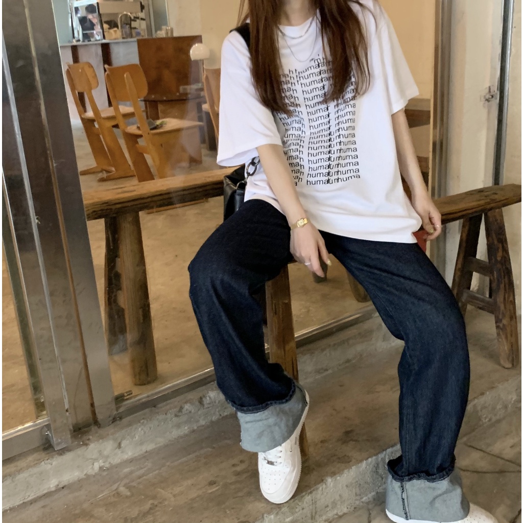 SUXI Áo Thun Nữ Ngắn Tay In Chữ Phong Cách Đường Phố