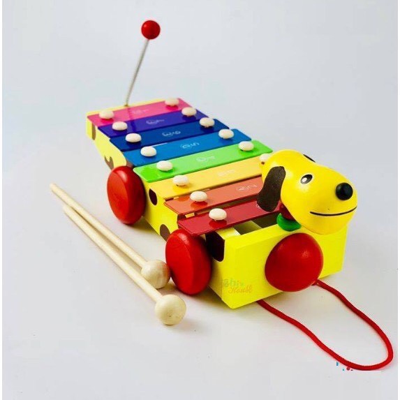 Đồ chơi đàn Xylophone âm thanh chuẩn kết hợp xe kéo cho bé chơi vận động và phát triển thính giác