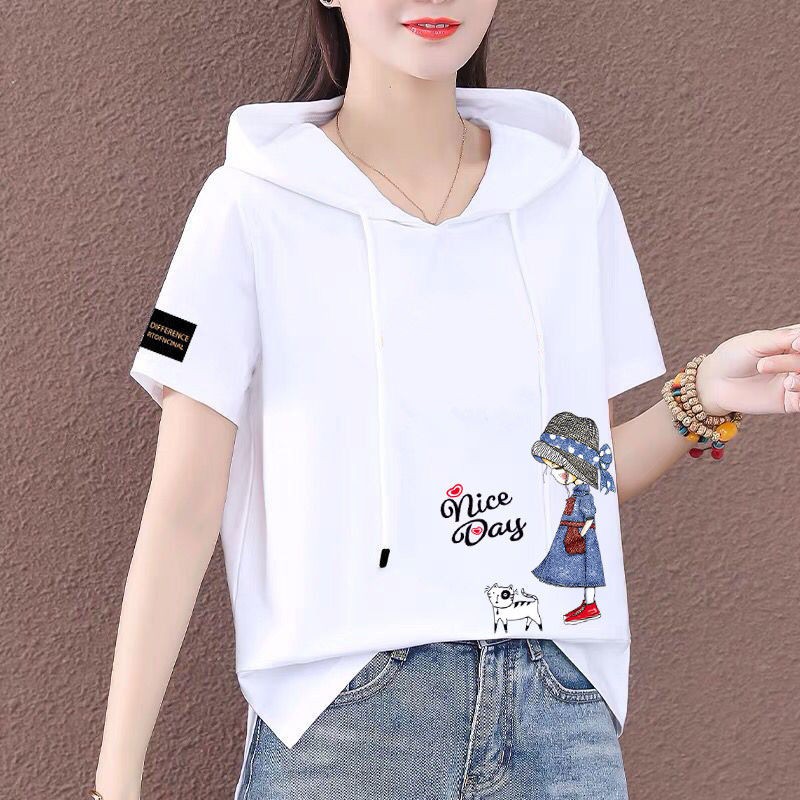 Áo Hoodie ngắn tay 100% cotton phong cách Hàn Quốc cho nữ