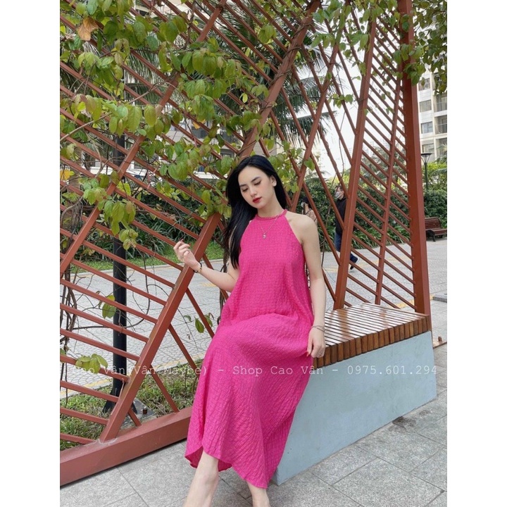 Đầm Maxi cổ yếm from rộng Bầu Bí đều vừa ạ chất vải Xốp dày dặn cam kết hàng y hình