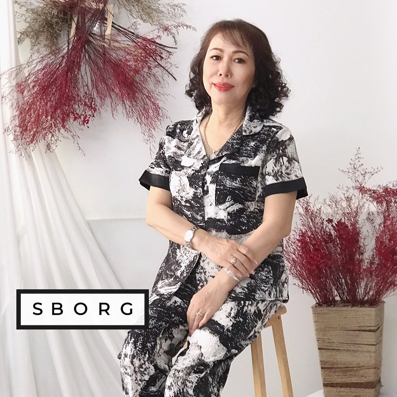 Đồ bộ trung niên SBORG pijama nữ lụa mango hoa nhí mềm mát tay ngắn quần dài có túi bigsize 45-75 kg quà tặng mẹ | BigBuy360 - bigbuy360.vn