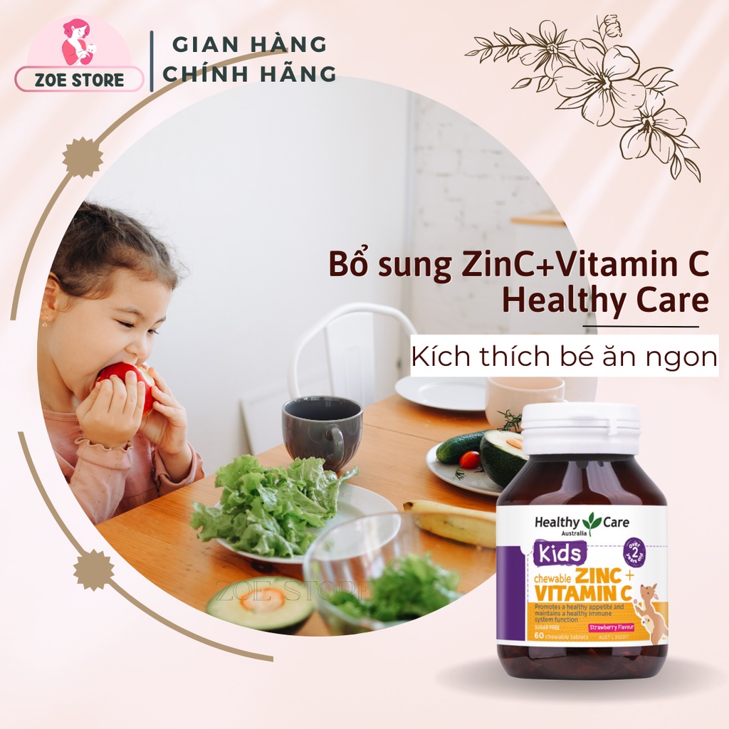 Viên nhai kẽm ZinC+Vitamin C Healthy Care cho bé  của Úc