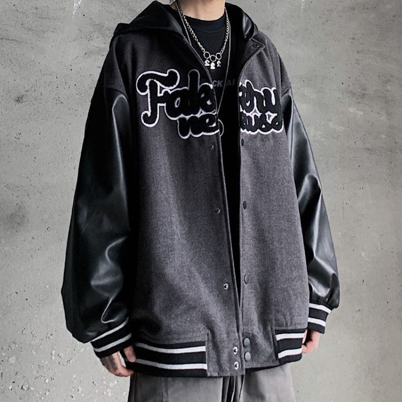 ♞AFF LIGA♞ Áo khoác bomber thêu chữ phong cách hip hop thời trang Hàn Quốc cho nam