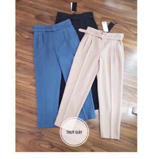 Quần tây baggy cạp liền phối đai nhỏ