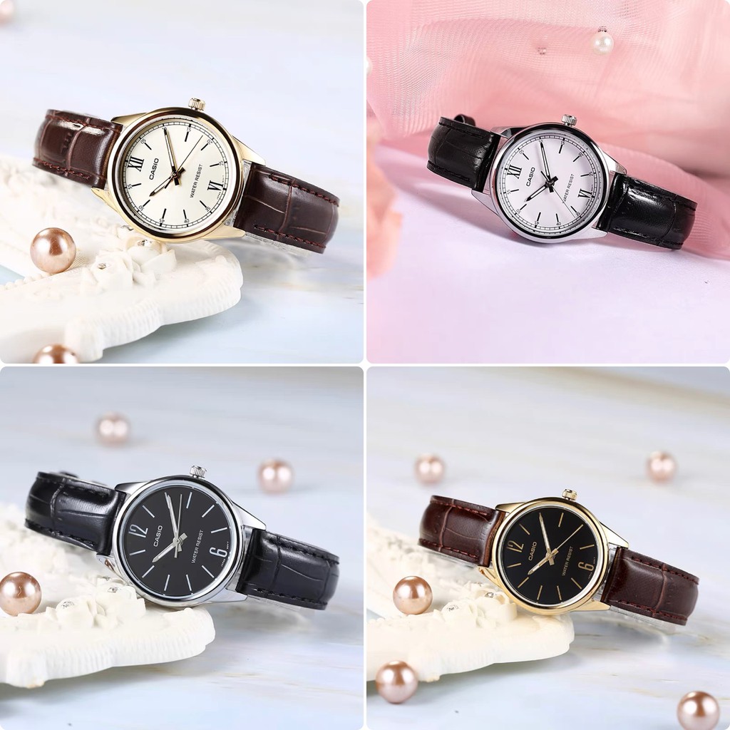 Đồng hồ nữ Casio chính hãng mặt tròn chống nước 3ATM , dây da - đồng hồ LTP V005
