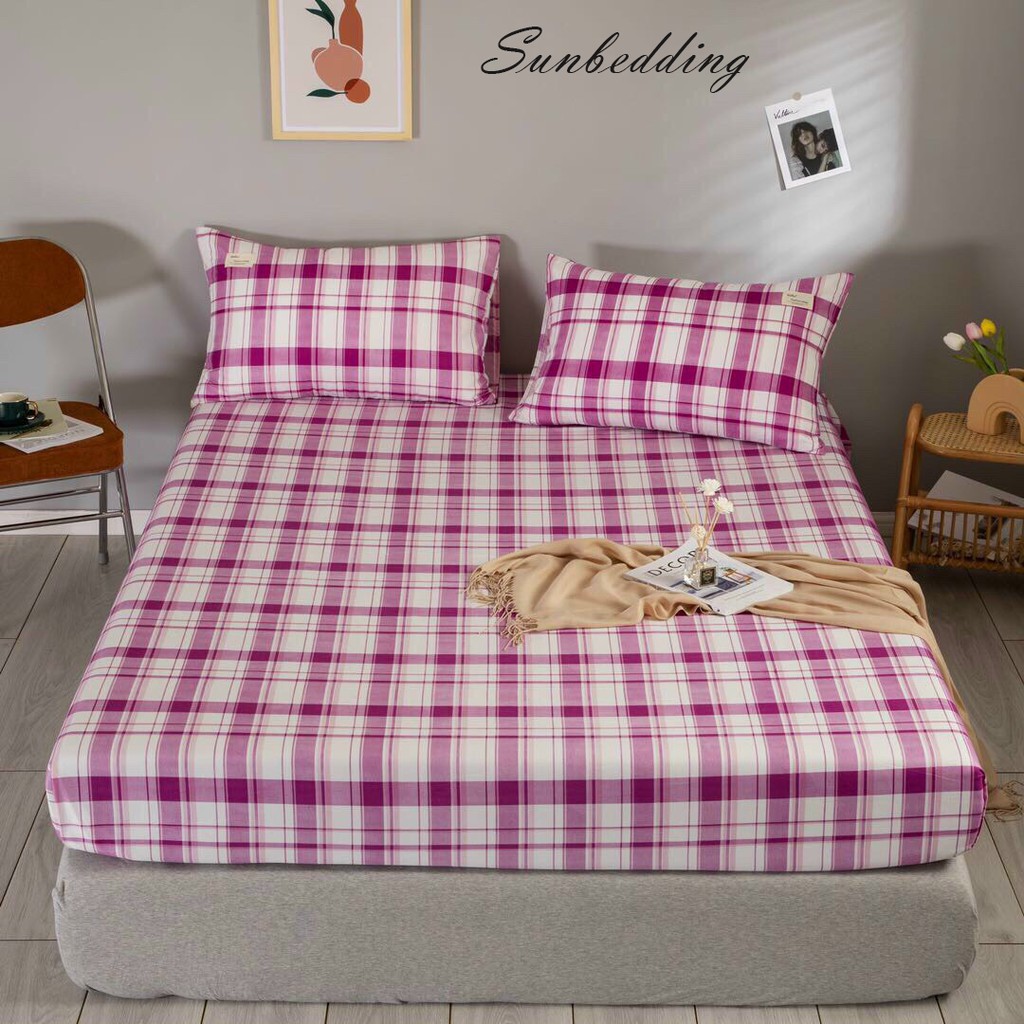 [MUA 1 TẶNG 8]  bộ ga giường ga gối  cotton tc mẫu kẻ SUNNYBEDDING miẽn phí bo chun