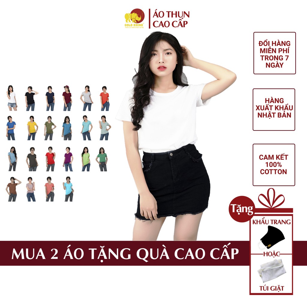 Áo thun nữ trơn Gold Rhino 100% cotton, áo phông nữ trơn hàng xuất khẩu Nhật Bản QT1