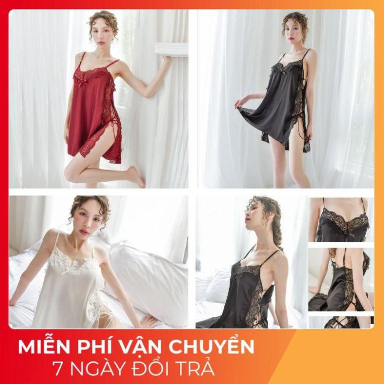 Váy Ngủ Nữ, Đầm Ngủ Sexy Quảng Châu Vải Satin <70kg V001
