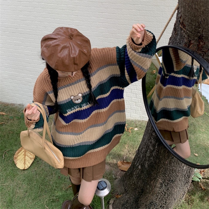 Áo len chui đầu cổ tròn phong cách Hàn Quốc