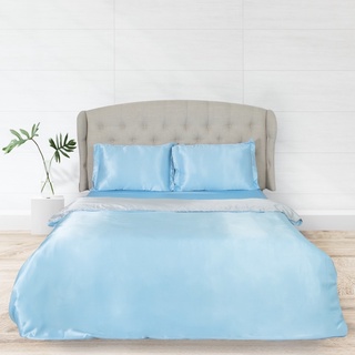 Bộ chăn ga gối xanh da trời mix bạc kim phi lụa lavish silk cao cấp hàng loại 1 không.