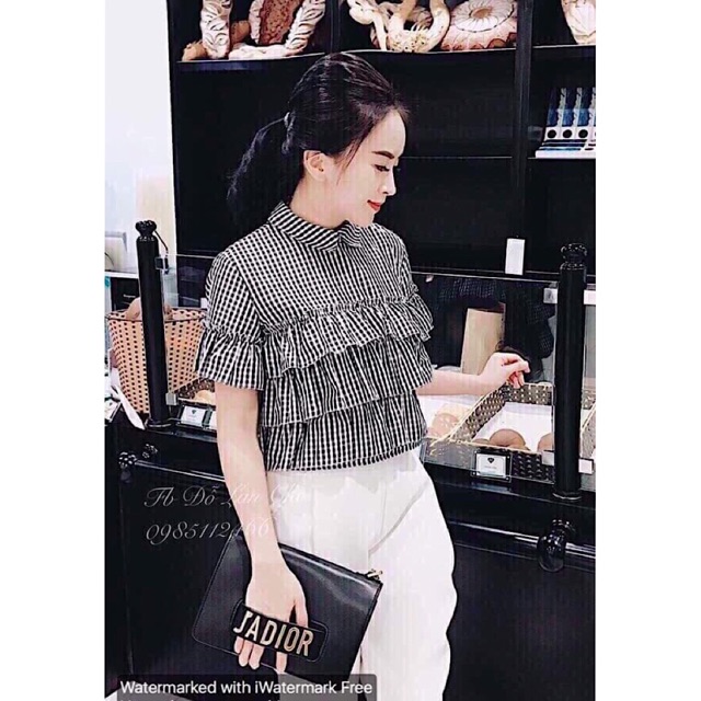 Áo bèo tầng babydoll kẻ caro, hàng đẹp có size