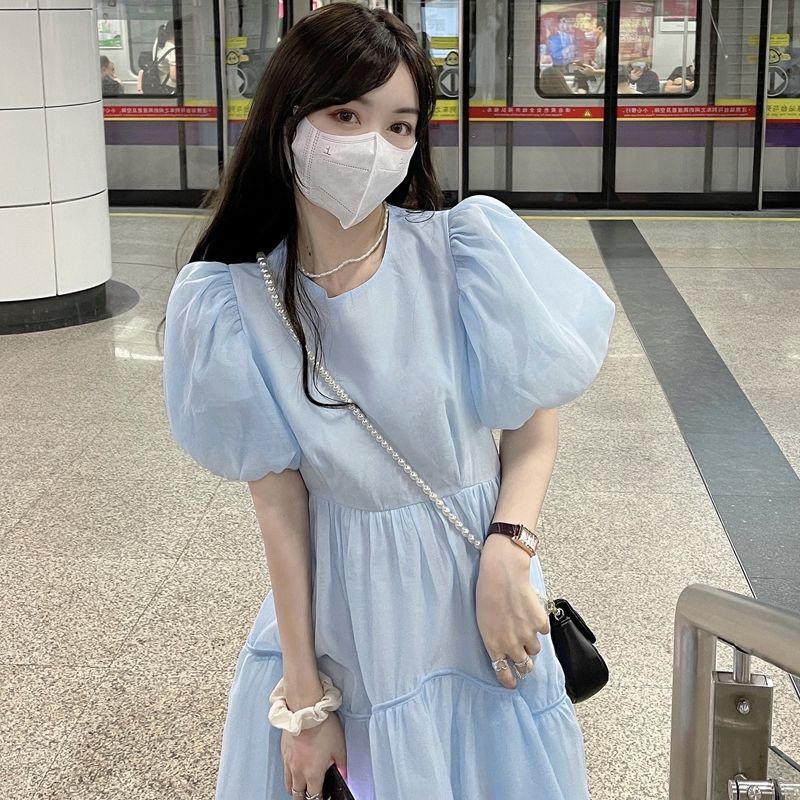 Váy babydoll Đầm Công Chúa Mùa Hè Hàn Quốc 2022 Dáng Ôm Tay Phồng Ngắn Và Dài Ngang Eo Cho Nữ