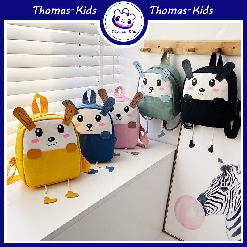 [THOMAS KIDS] Ba Lô Bằng Vải Canvas In Họa Tiết Thỏ Hoạt Hình Thời Trang Dành Cho Trẻ Mẫu Giáo 3-6 Tuổi