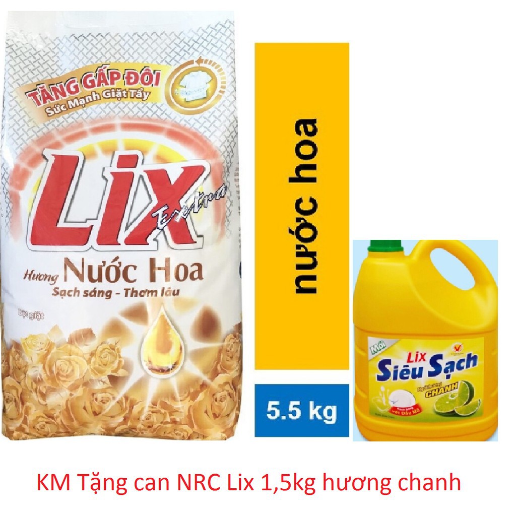 COMBO - Bột giặt Lix 5,5kg HƯơng NƯớc hoa tặng NRC 750g Siêu sạch