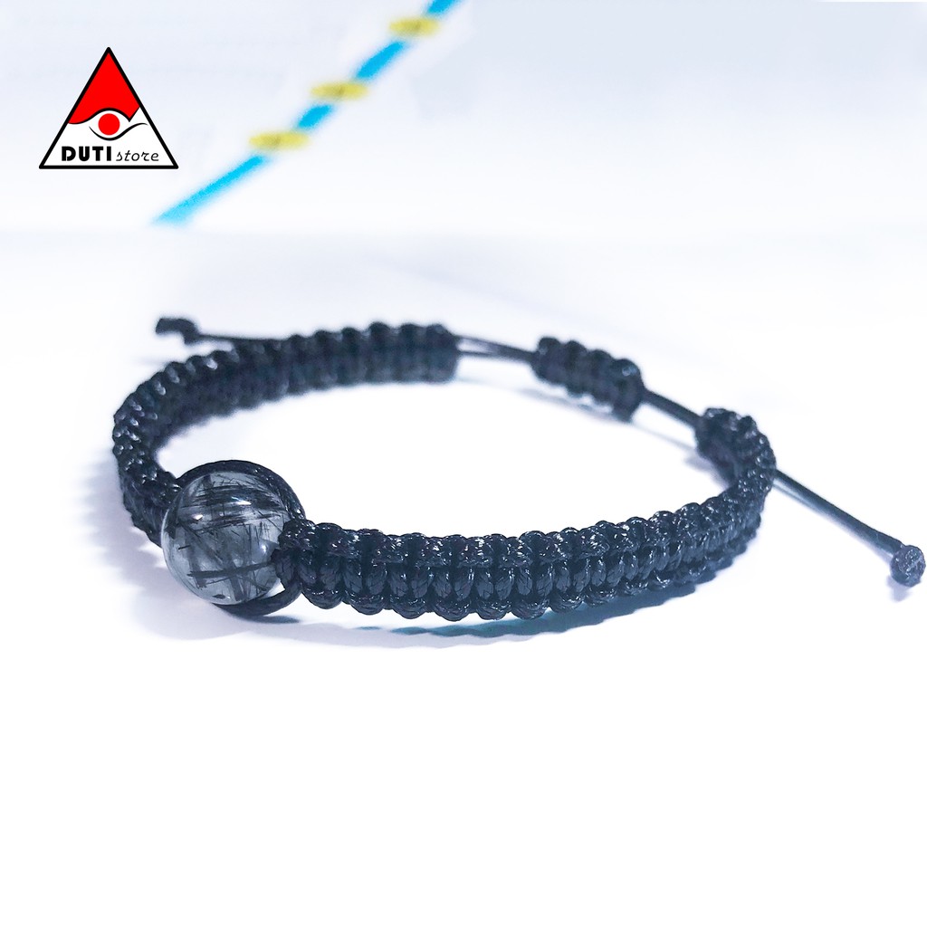 Vòng Tay đan mix đá T.Anh tóc đen 10ly DutiOS VTA001 cho nam nữ kiểu dây rút