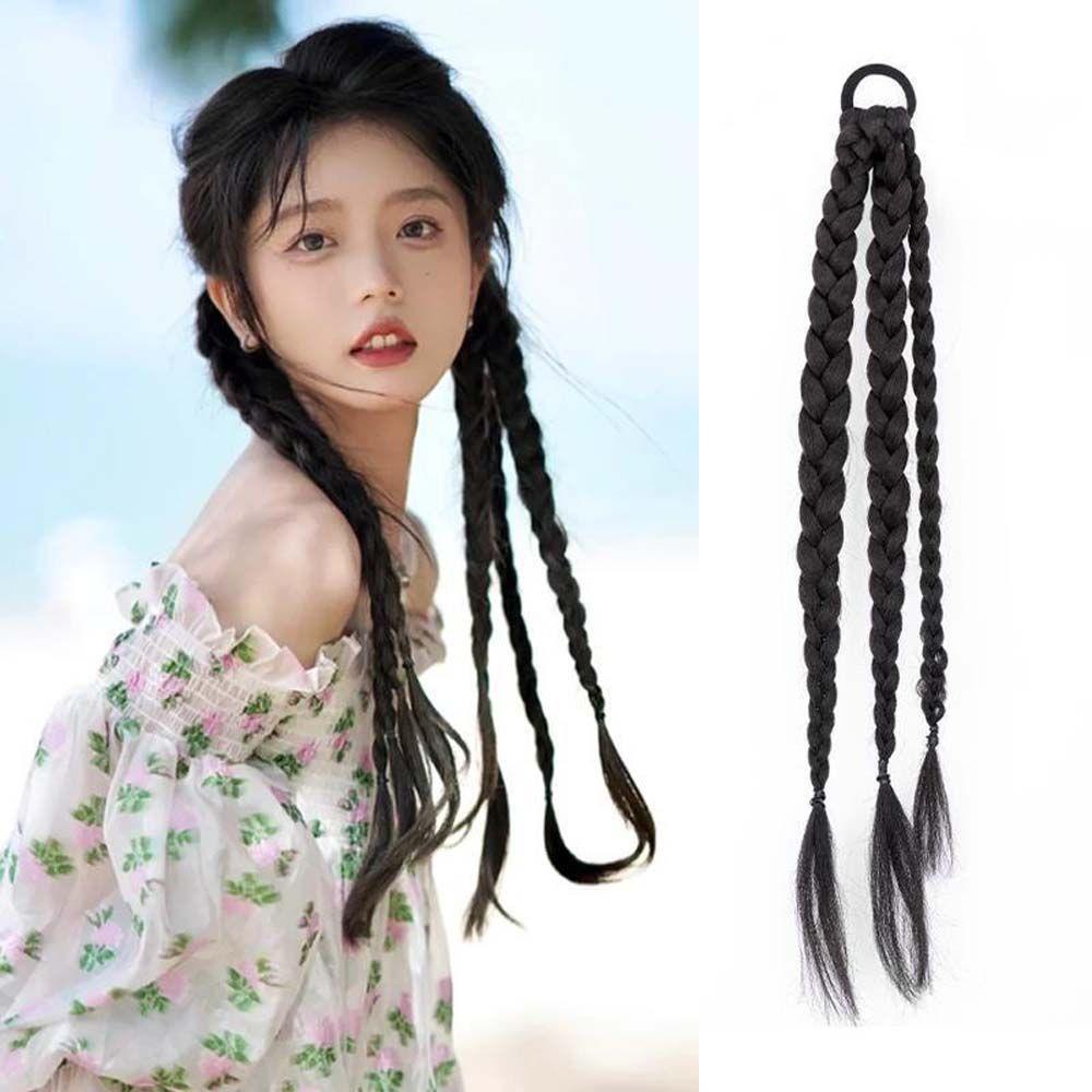 Tóc Giả Kiểu Thắt Bím Bằng Sợi Cao Su Chịu Nhiệt Độ Cao Thời Trang Cho Nữ