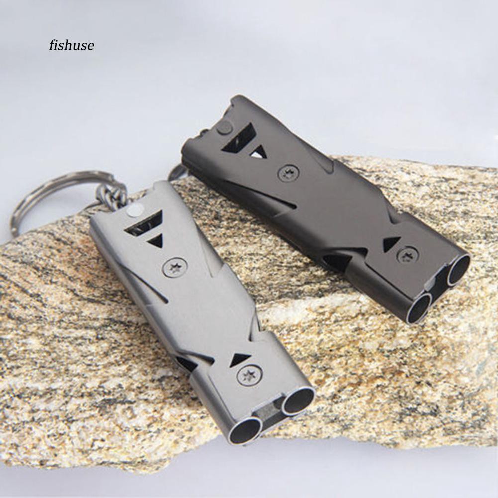 Còi cứu hộ kép bằng thép không gỉ dùng trong trường hợp khẩn cấp có móc khóa tiện lợi