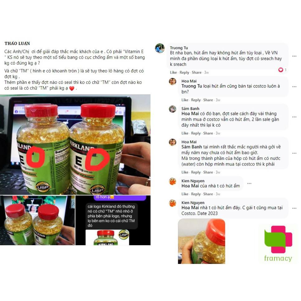 Vitamin E Kirkland 400 IU, Mỹ (500 viên) trẻ hóa làn da, chống lão hóa cho phụ nữ từ 12 tuổi trở lên | BigBuy360 - bigbuy360.vn