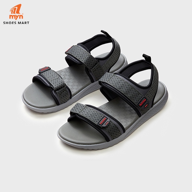 Sandal Nam Nanu F2 đế bằng basic màu Dark grey họa tiết đen