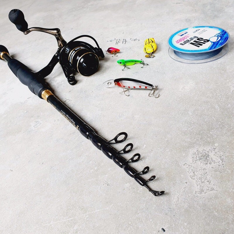 Bộ cần Lure siêu rẻ : cần lure Rú Fit cacbon , máy kim loại AC và phụ kiện lure