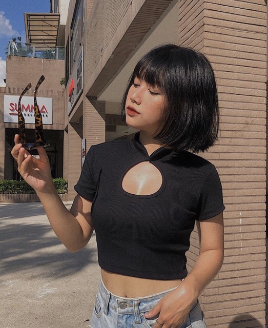 (hỏa tốc, ảnh thật trải sàn)ÁO CROPTOP CỔ TÀU🥑