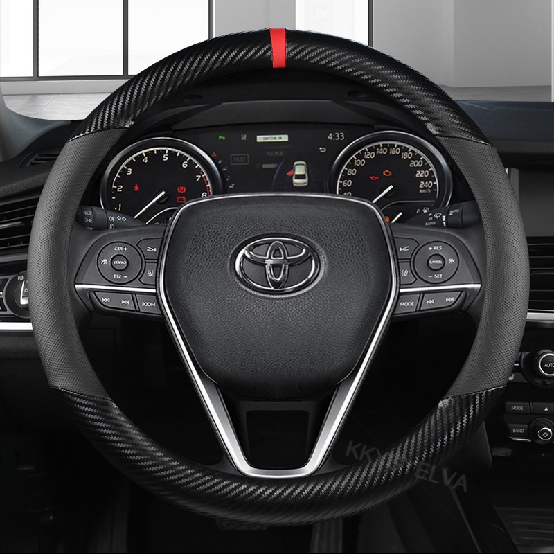 Bao Da Sợi Carbon Bọc Vô Lăng Xe Hơi 38cm Cho Toyota Vios CHR Estima Yaris Innova Camry Corolla Altis Hilux