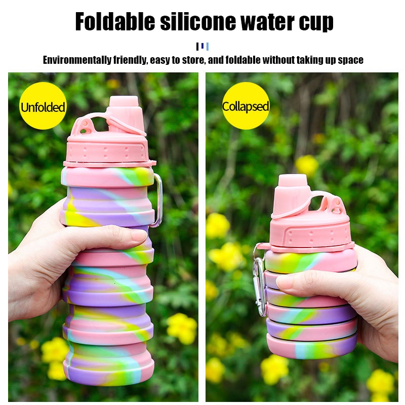 xả-Bình Nước Silicone 500Ml Có Thể Gấp Gọn Tiện Dụng 【Bình sâu rút】