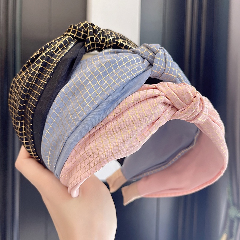 Băng Đô Hai Lớp Thắt Nút Họa Tiết Kẻ Sọc Màu Đồng Cao Cấp Thời Trang Xuân Hè Cho Nữ