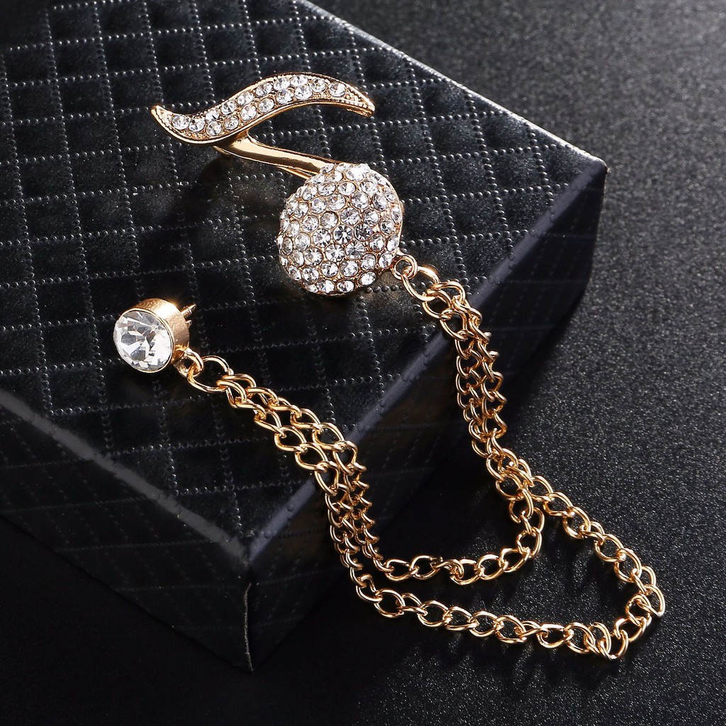 Ghim cài áo Vest Nam Lapel Pin cài vest thời trang hình nốt nhạc đính đá có dây cài {Phụ kiện Vest - AdamZone