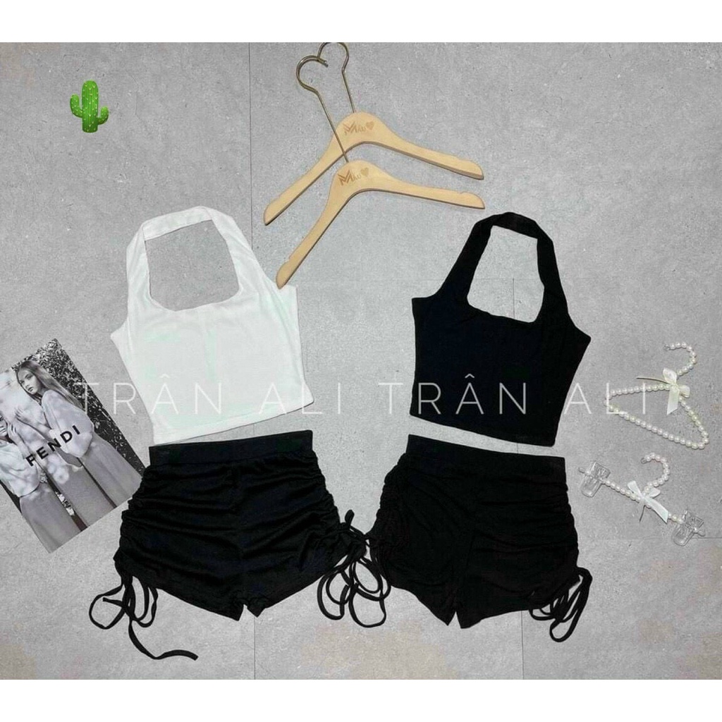 sét bộ áo yếm phối quần rút dây