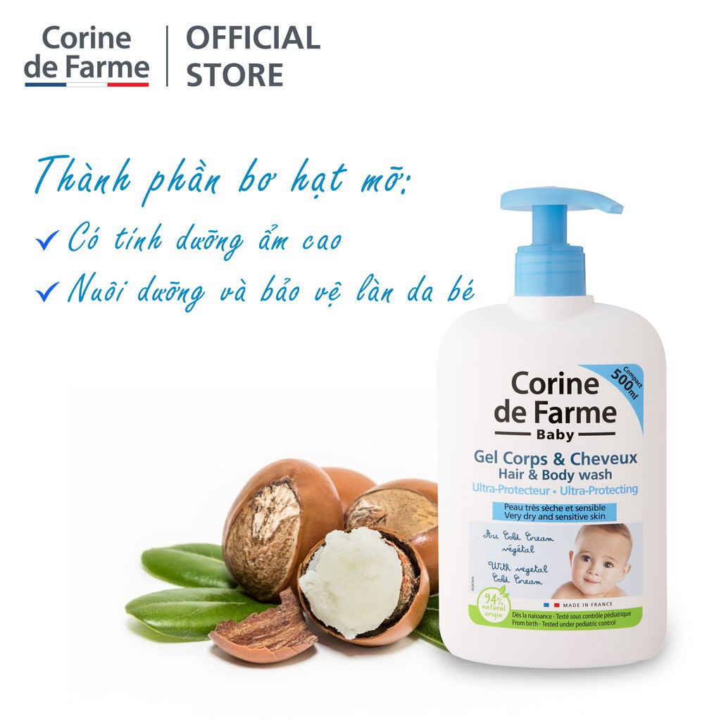 CORINE DE FARME tắm gội cho bé - Corine de Farme ULTRA-PROTECTING HAIR & BODY WASH cho da khô, nhạy cảm 500ml | BigBuy360 - bigbuy360.vn