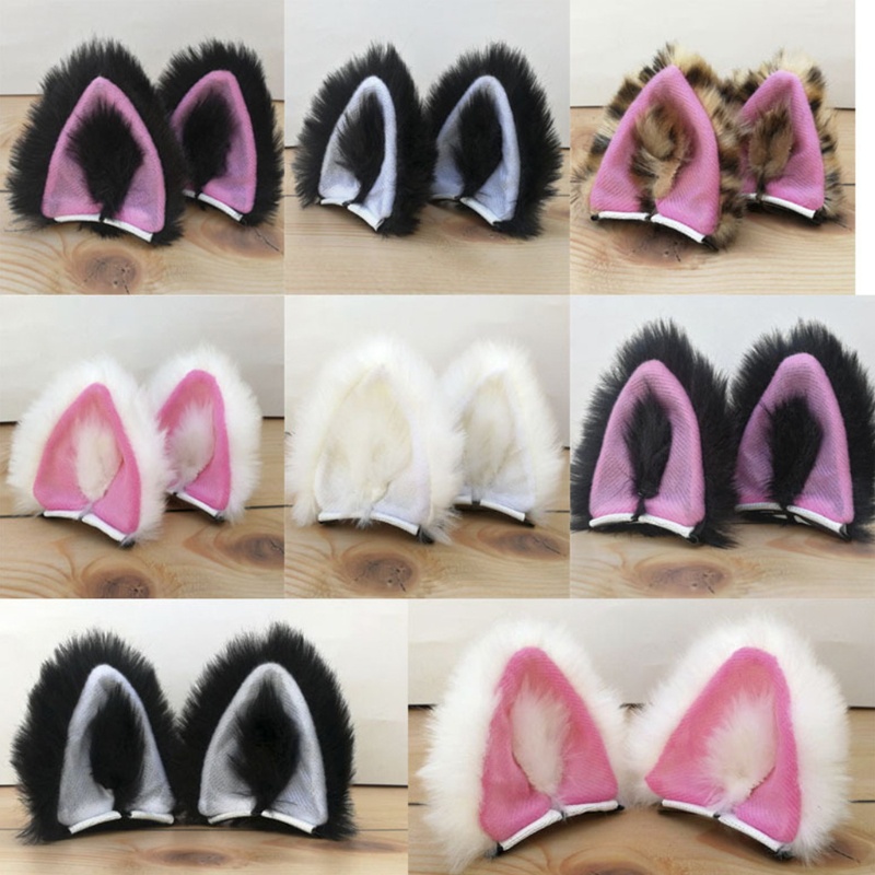 Kẹp Tóc Hình Tai Mèo Phối Lông Phong Cách Lolita Đáng Yêu